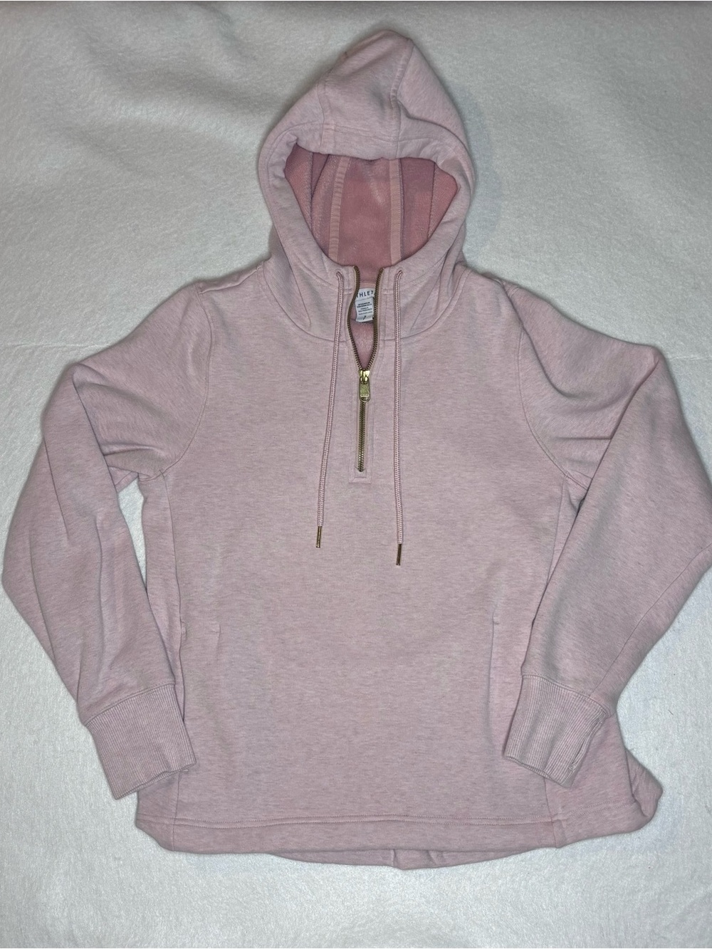 ATHLETA Cozy Karma 1/4 Zip Up Hoodie Pale Pink Gold Zipper Woman’s Size Small